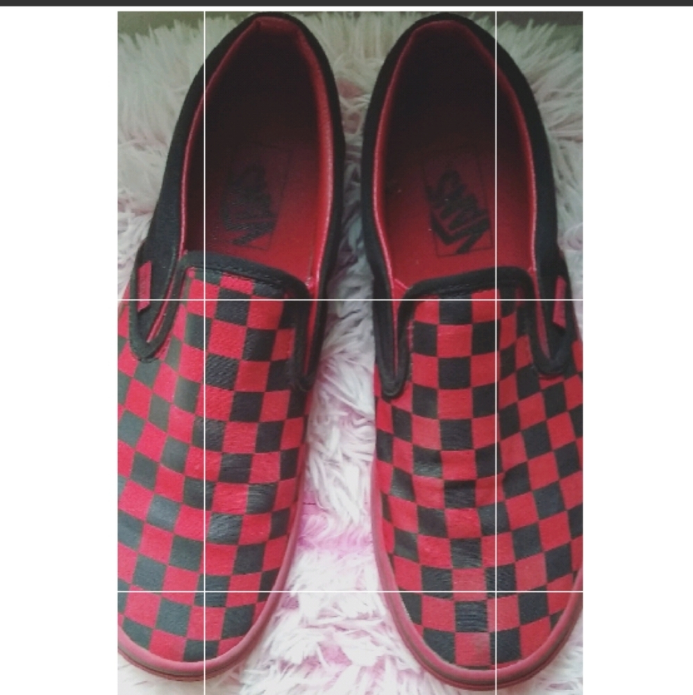 Vans Red & Black Checkered Slip Ons.